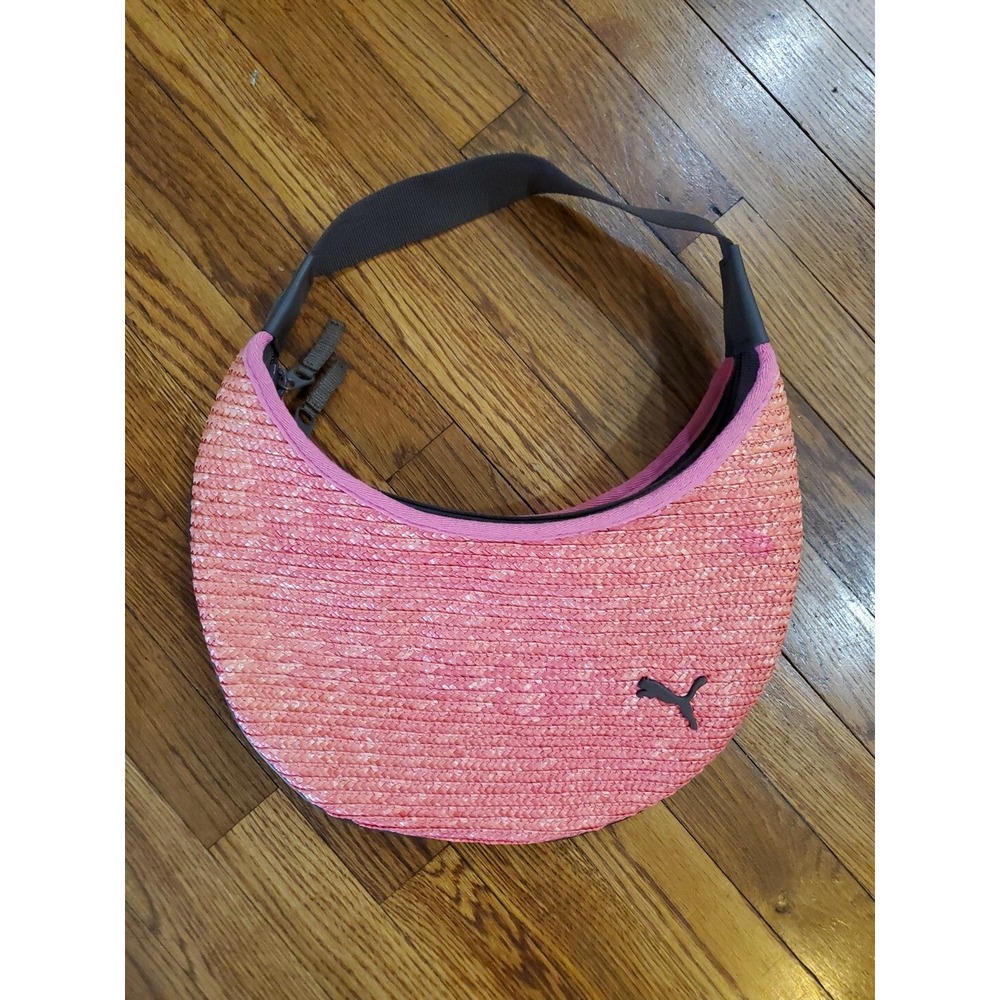 Puma Woven Straw Hobo Bag Pink Crescent Shoulder Bag Sporty Summer Purse